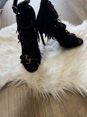 Jeffrey Campbell suede leather fringed strappy heels size 6.5